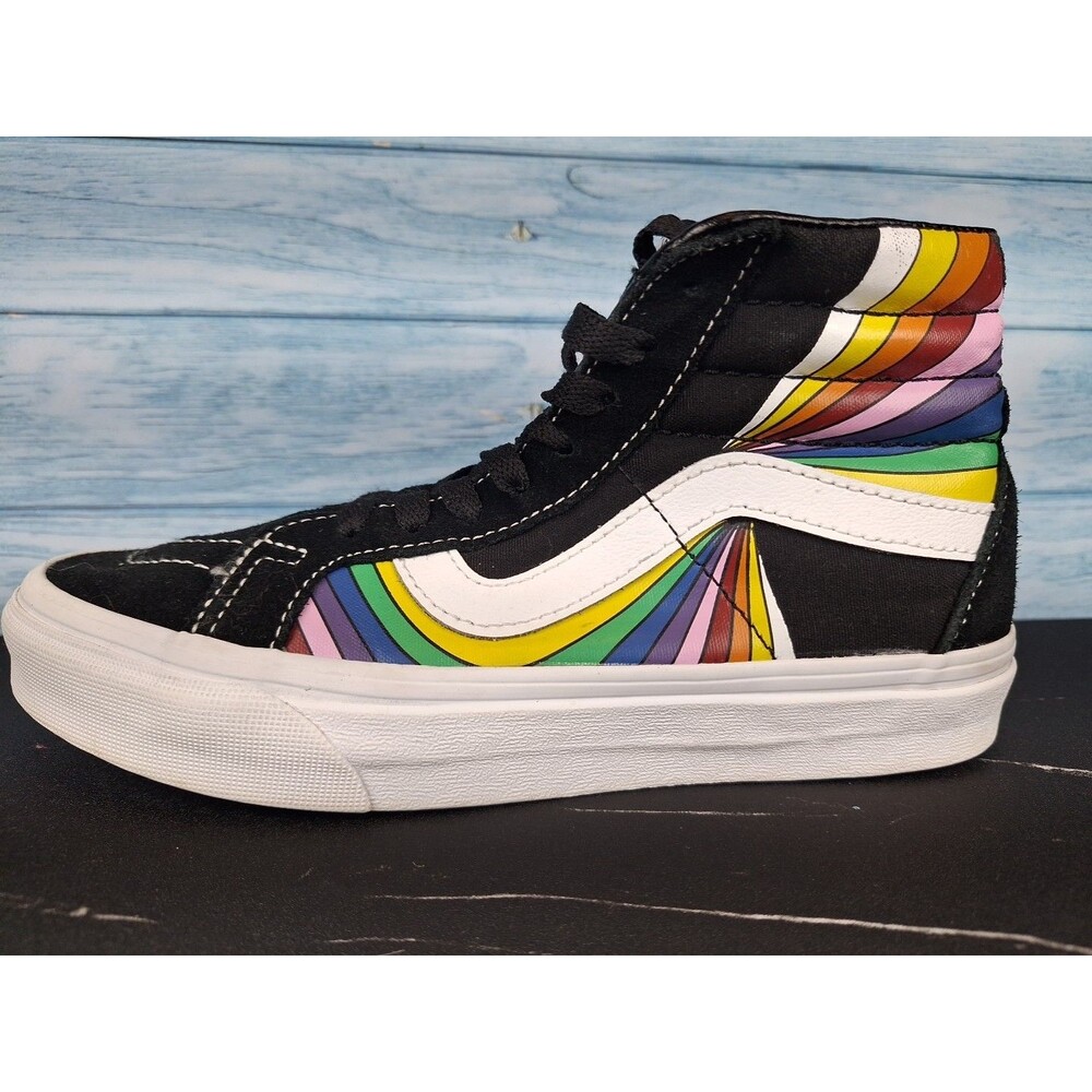 Vans Sk8-Hi Refract Black Multi Rainbow High Top Skate Sneakers M 5 W 6.5